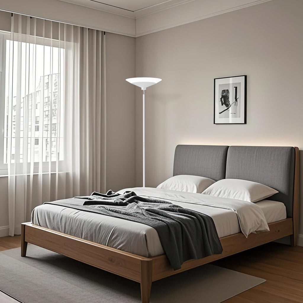 White Torchiere Floor Lamp - 30W Dimmable LED Standing Lamp with Remote/Button Control, 1800Lm - 72in