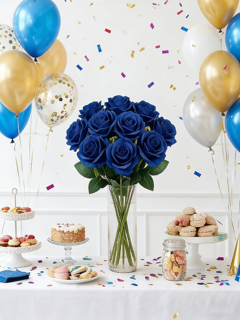 10Pcs 21.2" Artificial Roses with Long Stems (Royal Blue)