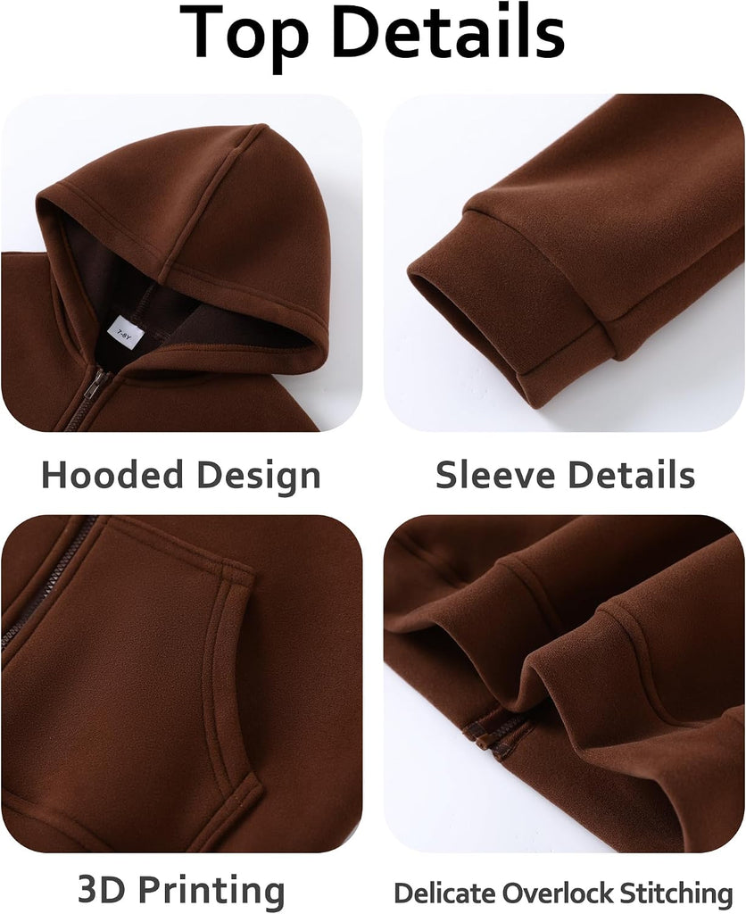 Kids Full Zip Up Hoodies Unisex Long Sleeve Soft Warm Sweatshirts