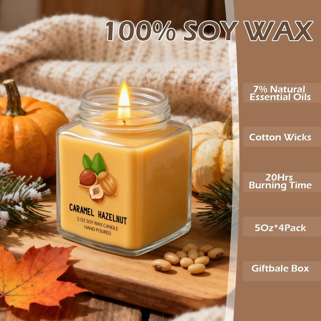 Scented Candles 4 Pack Soy Candles Set for Women Gift | Holiday Gift Decor, Holiday Candle Home Decor - Pumpkin - Set of 4