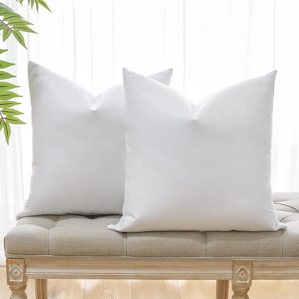 Down and Feather Throw Pillow Inserts, 22 x 22 Soft Fluffy Square Pillow Inserts with 100% Cotton Cover - Set of 2