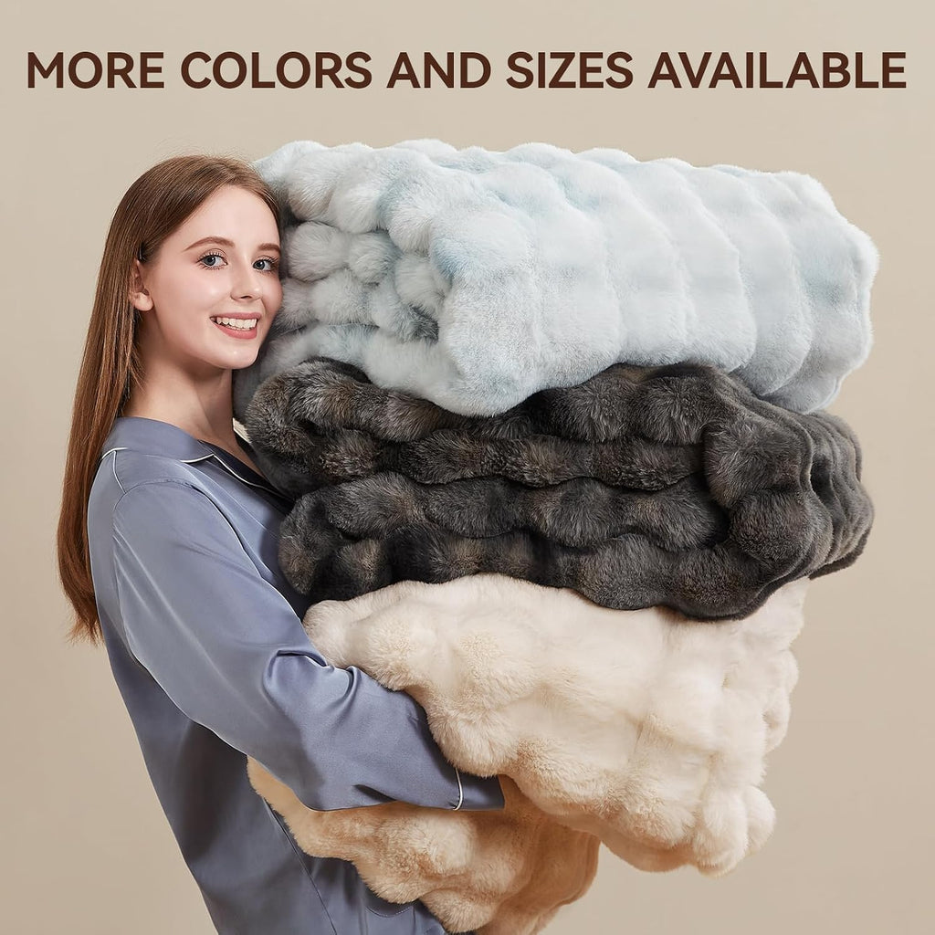 Faux Fur Throw Blanket, 1000GSM Fluffy Soft Bubble Blanket 60''*80'' | Cozy Plush Warm and Thick Blanket for Couch