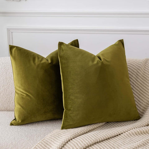 Throw Pillow Covers 18x18 inch Set of 2 Decorative Velvet Pillow Covers, Olive Green