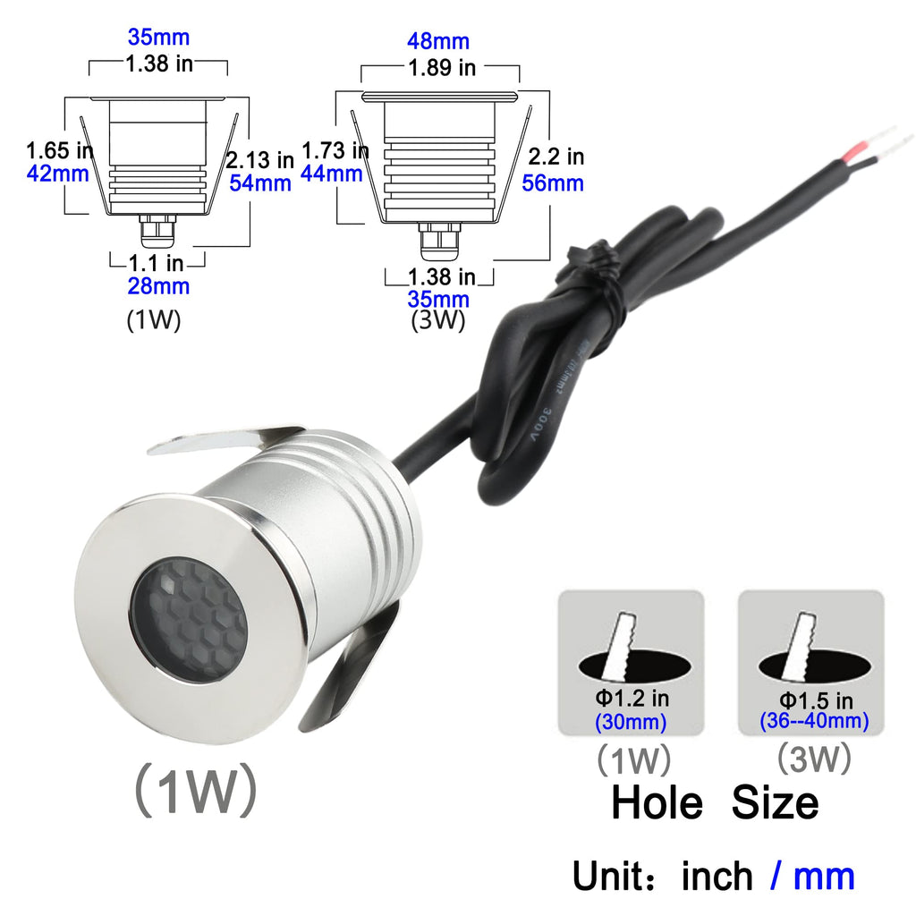 LED In-Ground Well Lights Anti-Glare,1W 12V-24V DC, IP67 Waterproof Recessed Lamp,Buried Underground Outdoor