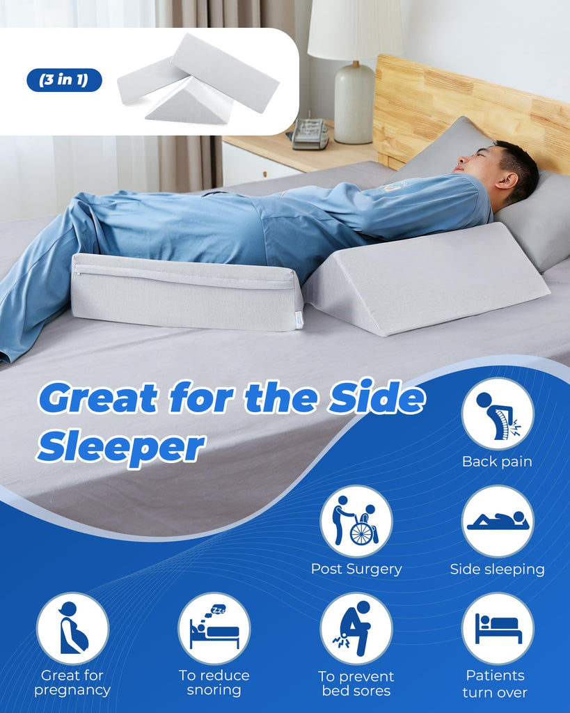 Positioning Wedge Pillow for Side Sleeping (3 in 1), 19.69", Off-white Gray