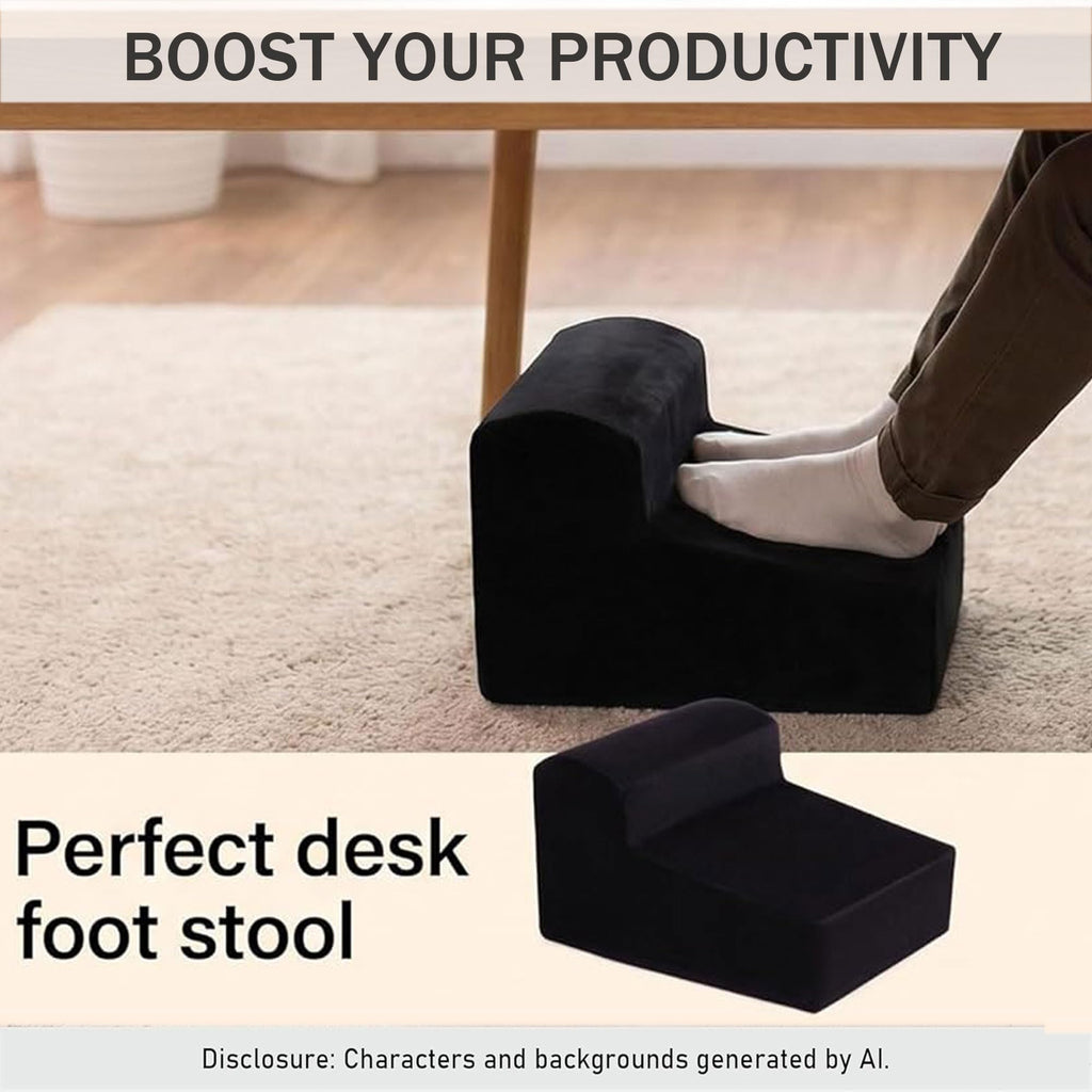 Modern Foam Filled Foot Stool, Soft Lightweight Pouf Ottoman Floor Rest Desk, Small Spaces, (Black)