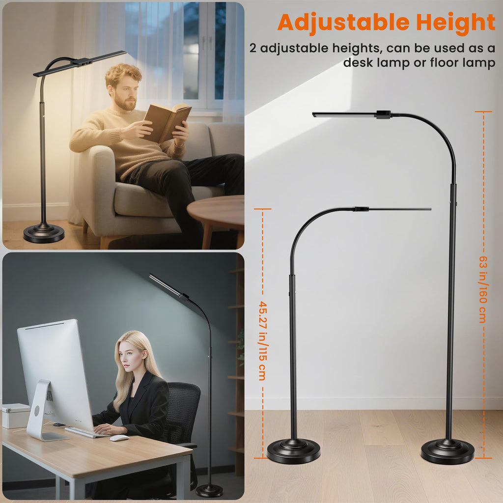 Cordless Floor Lamp Rechargeable LED Lamp with Dual Head, 15W, 7800mAh