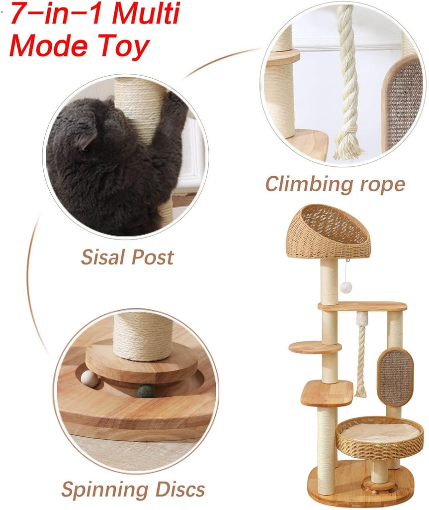 50 in Wooden Cat Tree for Indoor Cat, Large Cat Tower