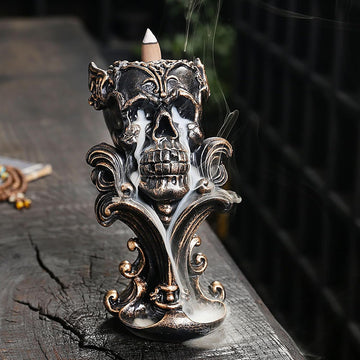 Backflow Incense Holder Burner Resin Skull Waterfall Metallic Gold - Set of 43