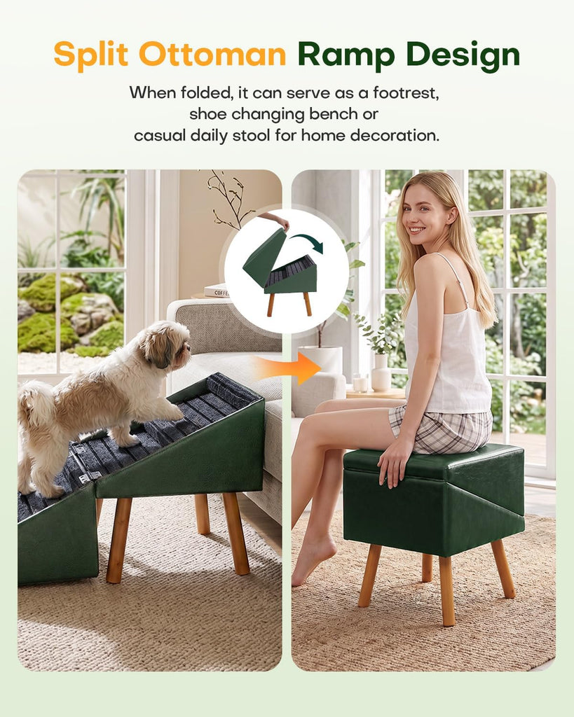 Dog Stairs for Small Dogs Foldable Dog Steps and Faux Leather Ottoman