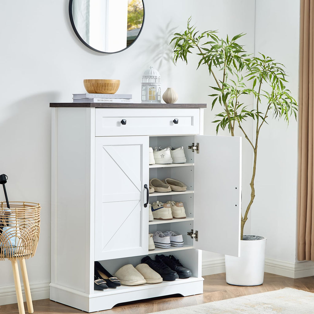 Shoe Cabinet with Drawer, Shoe Storage Cabinet with Doors, White