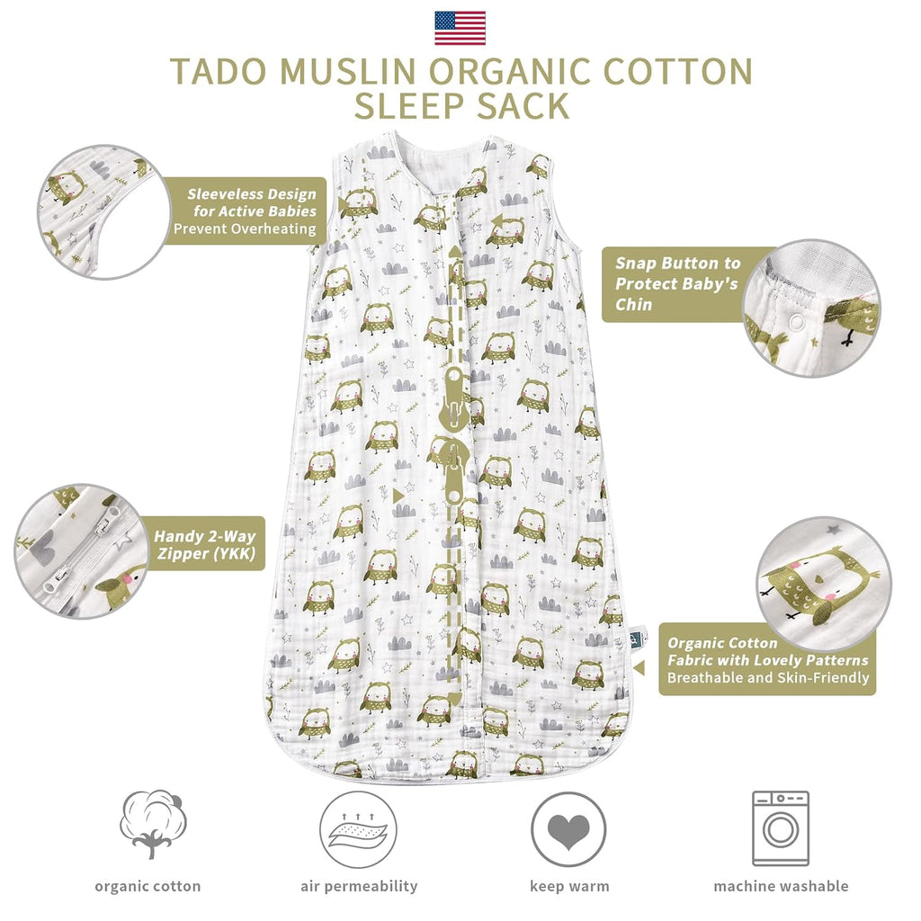 Toddler Sleep Sack 2, 0.5 TOG Lightweight Wearable Blanket, 100% Organic Cotton Muslin, Sleeveless, Way YKK