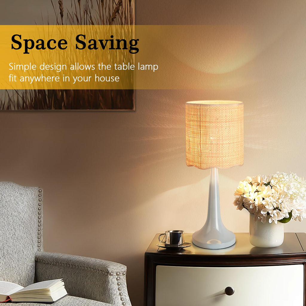 Light Blue Rattan Small Table Lamp, Light Blue Wicker Lamps for Bedside Nightstand, Rattan Shade Small Table Shape