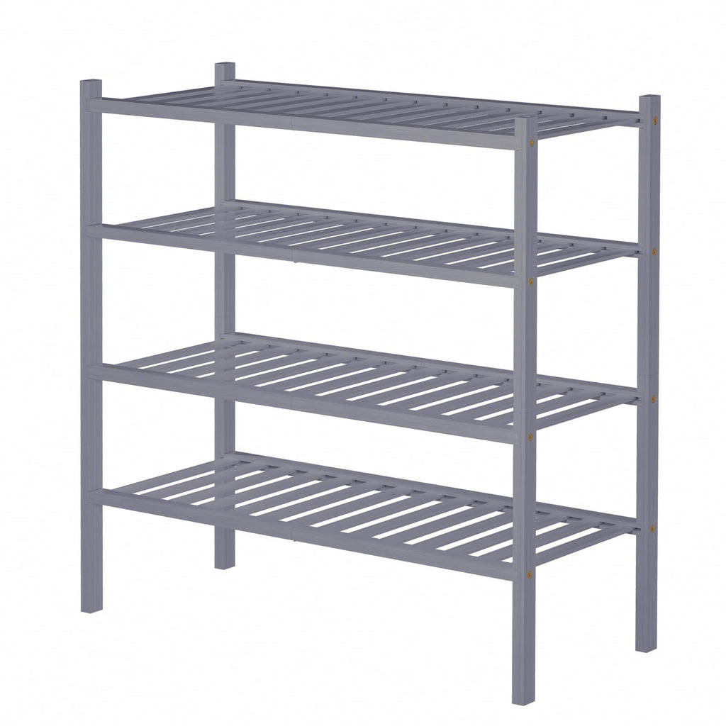 4 Tier Bamboo Shoe Rack for Closet Free Standing Wood Shoe Shelf Small Space Stackable 27"x11"x26" (Grey)