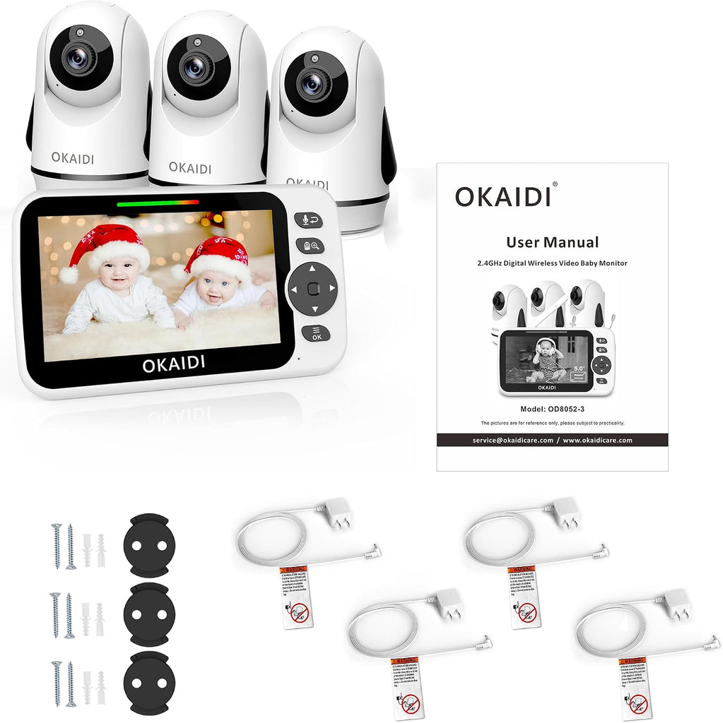 5" Screen Pan-Tilt-Zoom Video Baby Monitor with 3 Cameras No WiFi
