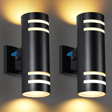 Dusk to Dawn Wall Light 2 Pack, Modern Outdoor Wall Lights with LED Bulbs, Cylinder Black Porch Light Fixture Wall