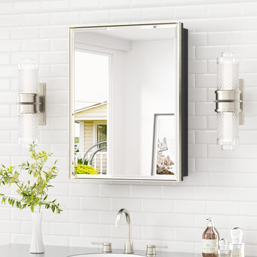 20" x 26" Recessed Medicine Cabinet Mirror Brushed Nickel Medicine Cabinets with Stepless Adjustable Shelves