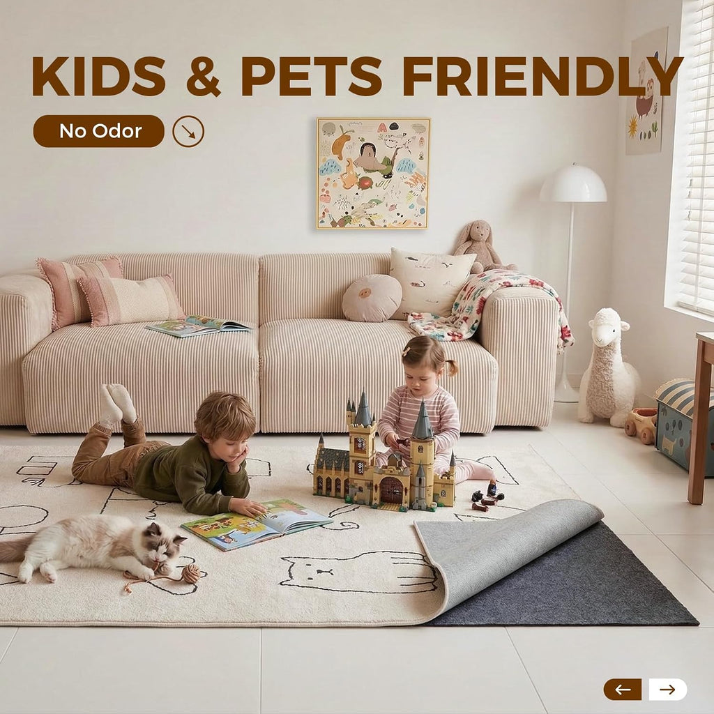 Rug Pad 3 x 5 Ft Non-Slip, Felt and Natural Rubber Backing, 1/4" Thick, Cushioned Gripper Pads, Keep Rugs in Place