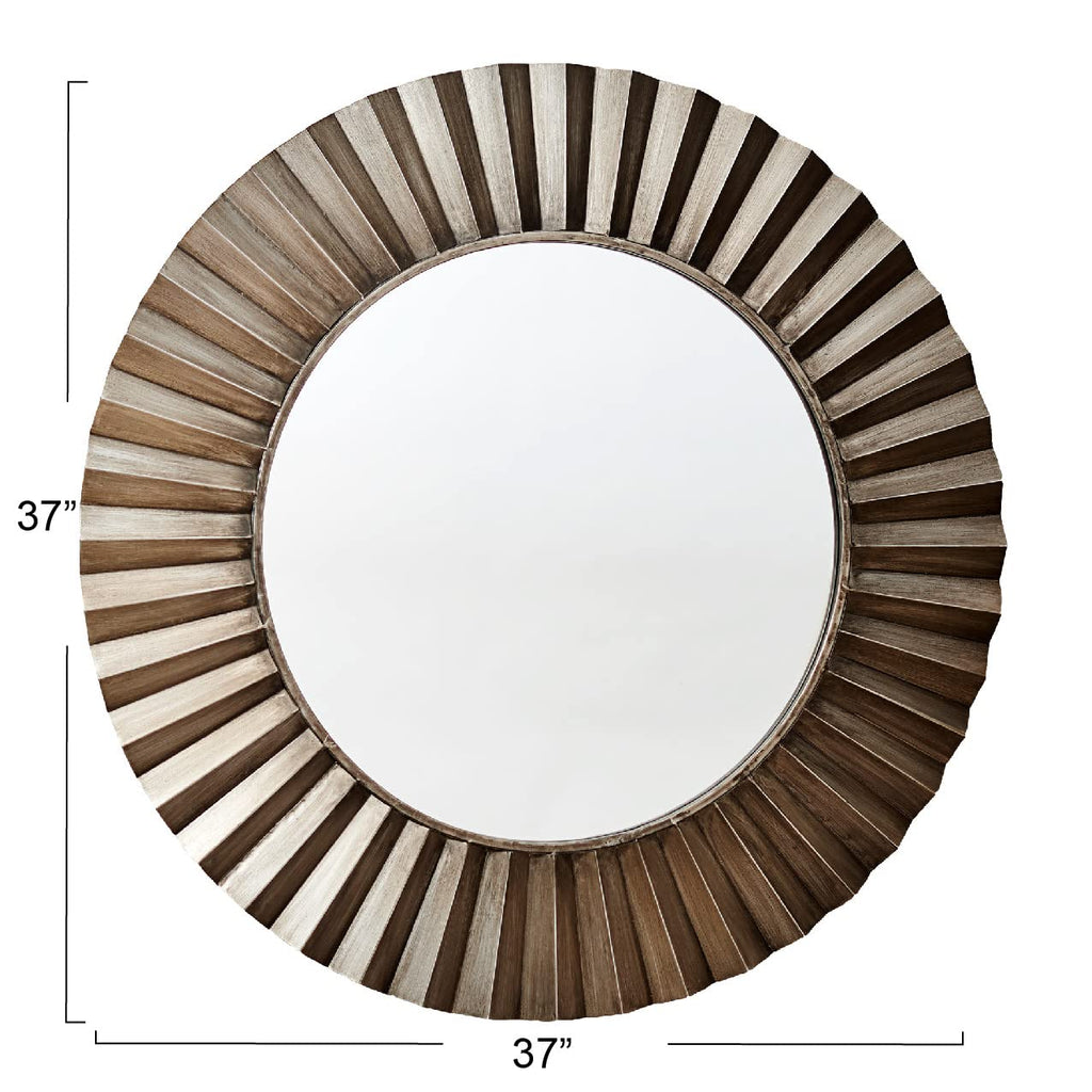 Round Metal Frame Decorative Sunburst Wall Mirror, Bronze