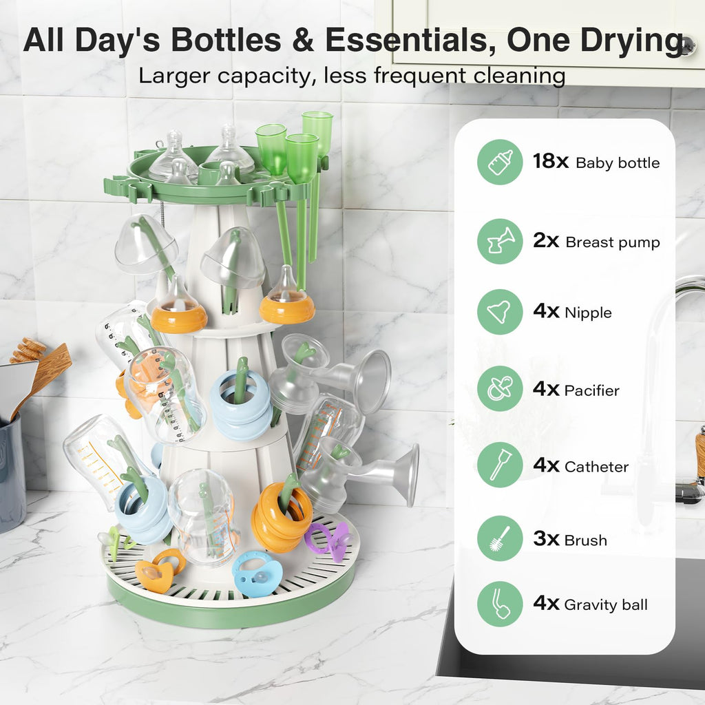 Baby Bottle Drying Rack with 20 Racks, Large Capacity, Fast Drying