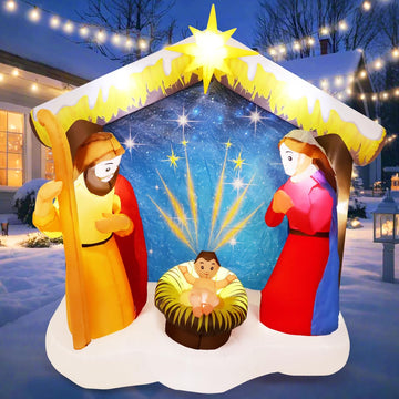 6FT Christmas Inflatables Nativity Scene Outdoor Decorations, Christmas Blow Ups Yard Decorations Nativity Sets for