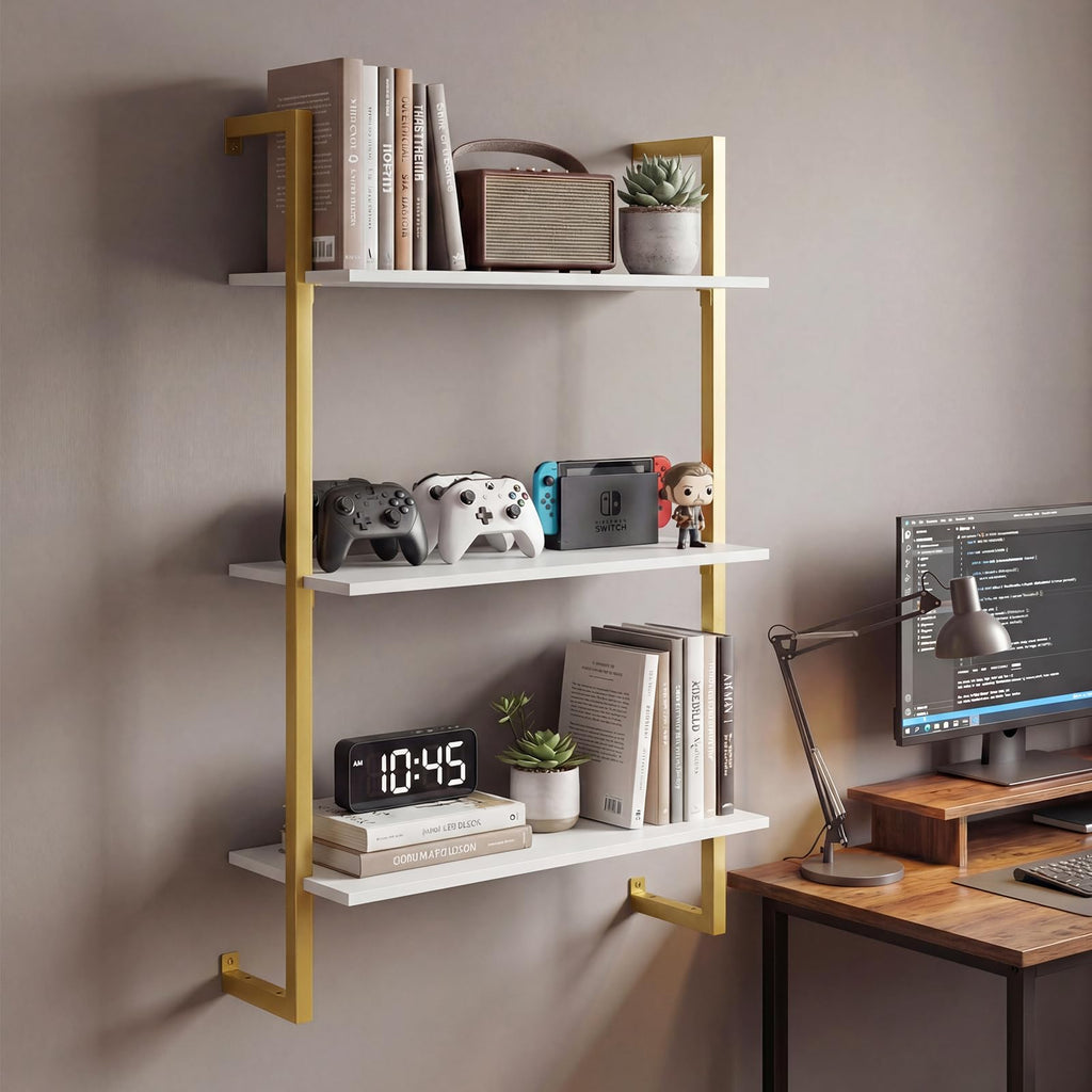 3-Tier Floating Shelves Set of 2, Industrial Wall-Mounted Bookshelf