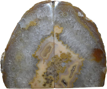 Agate Geode Bookends with Rubber Bumpers Premium Quality 3 to 5 lbs Set of Non-Skid Book Stopper for Books, Shelves