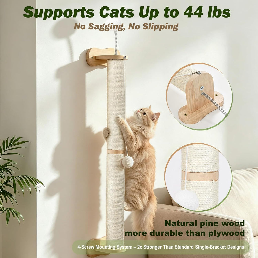 Cat Wall Scratcher 2 Pack 66", Tall Sisal Scratch Post for Large Cats