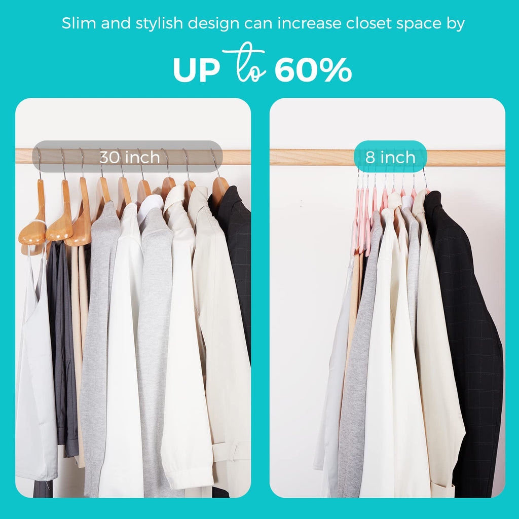 Premium Velvet Hangers 100 Pack Light Pink, Non-Slip Flocked Felt Hangers, Sturdy Clothes Hanger with 360° Rotatable