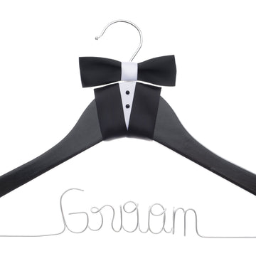 Groom Hanger for Tuxedo or Suit, Hangers for Bridal Party, Wooden and Wire, Black Wood (Groom)
