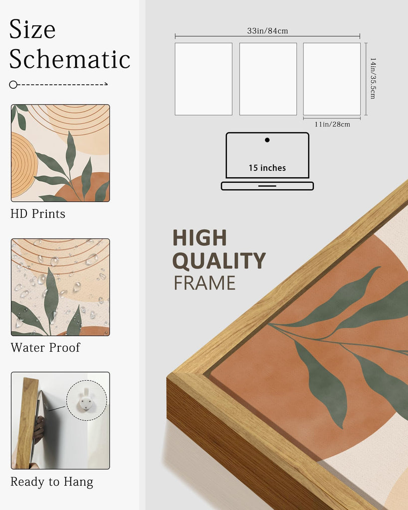 Brown Boho Wall Art Framed Botanical Mid Century Modern Wall Painting Neutral Bohemain Sage Decor for Farmhouse
