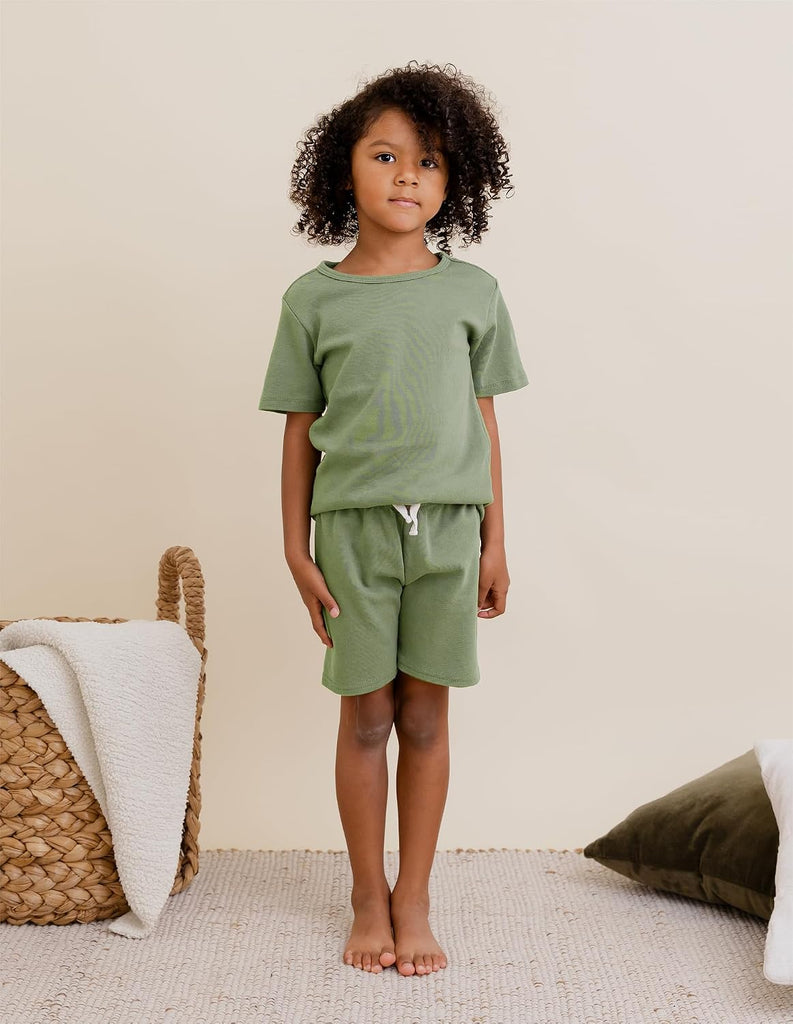 100% Organic Cotton Baby Short Sleeve Pajama Sets, Toddler Boy Girl Piece Sleepwear