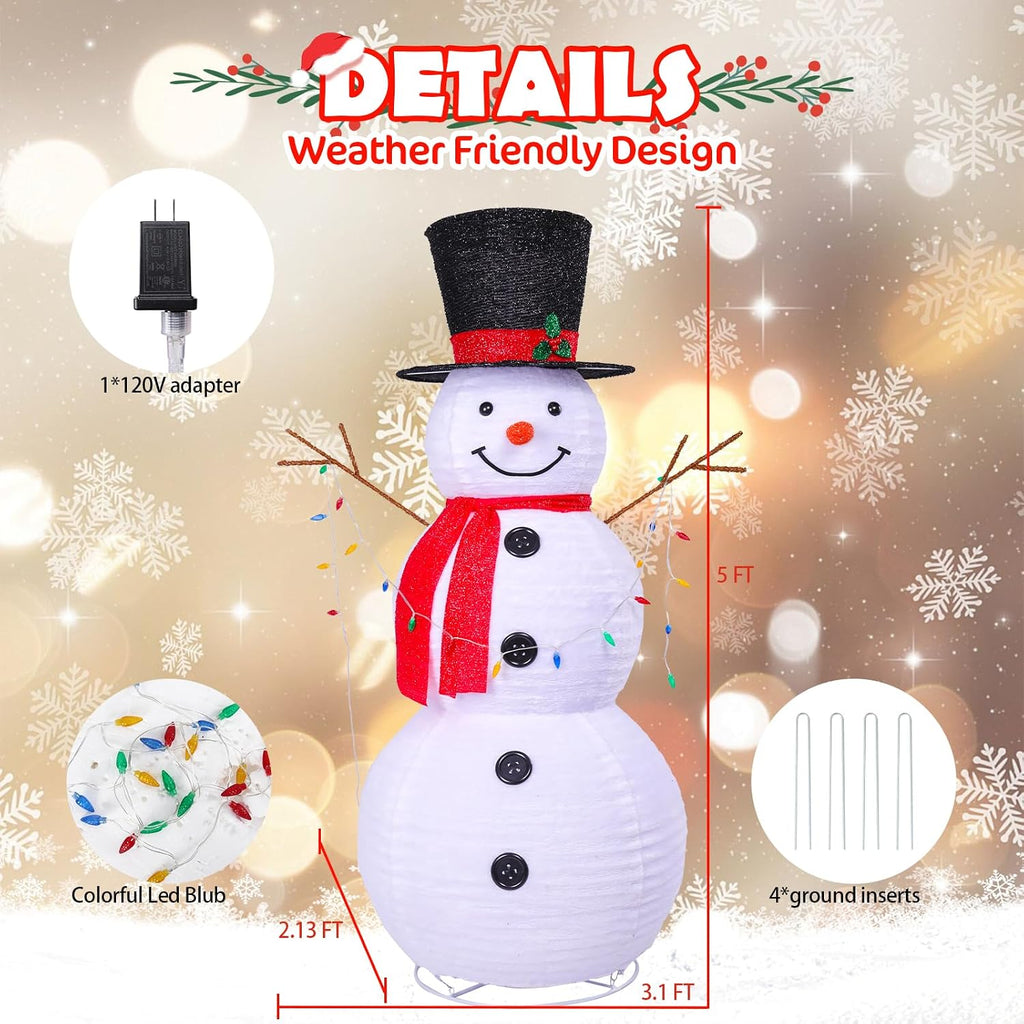 5 FT Lighted Christmas Snowman Outdoor Indoor Holiday Display