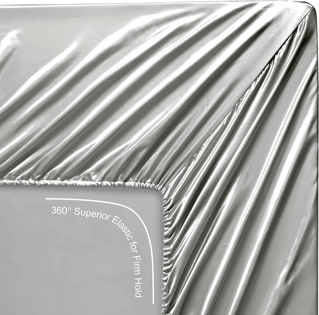Silk Satin Sheets, King Satin Bed Sheet Set with Deep Pockets, Cooling Soft and Hypoallergenic Satin Sheets King