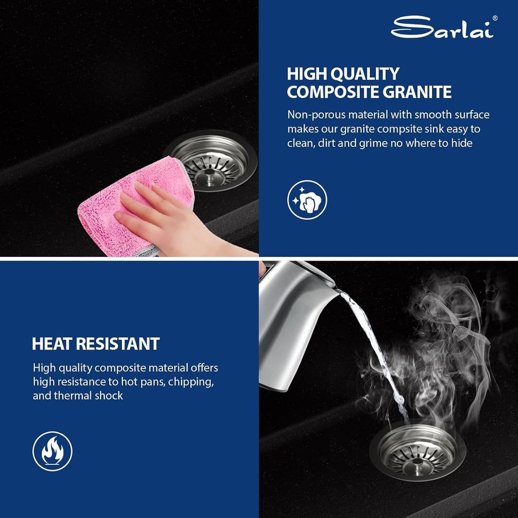 30 Granite Composite Sink Black Undermount Kitchen Sink Workstation