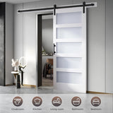 18 in x 84 in Double Glass MDF Barn Doors with 6.6FT Hardware Kit, 5 Tempered Frosted Glass, Slab In