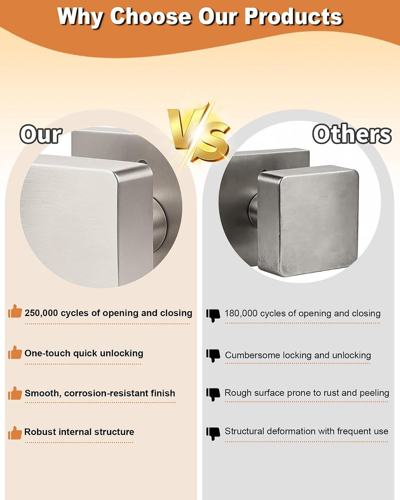 6 Pack Brushed Nickel Square Door Knobs, Modern Heavy Duty Design Door Handle Bathroom, Keyless Privacy Interior Door