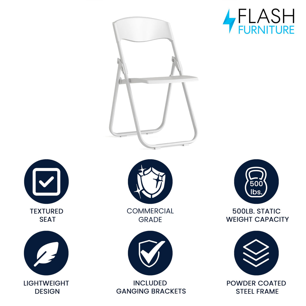 Series 500 lb. Capacity Heavy Duty White Plastic Folding Chair with Built-in Ganging Brackets