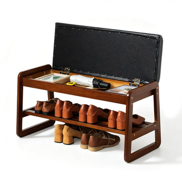 Solid Wood Shoe Rack Bench with Flip-Top Storage, Black, 31.5"