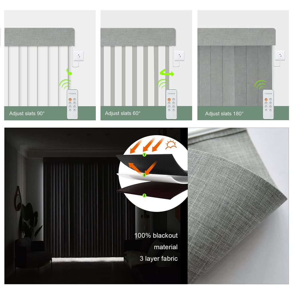 Motorized Vertical Blinds, Hardwired Blackout Sliding Door Shades