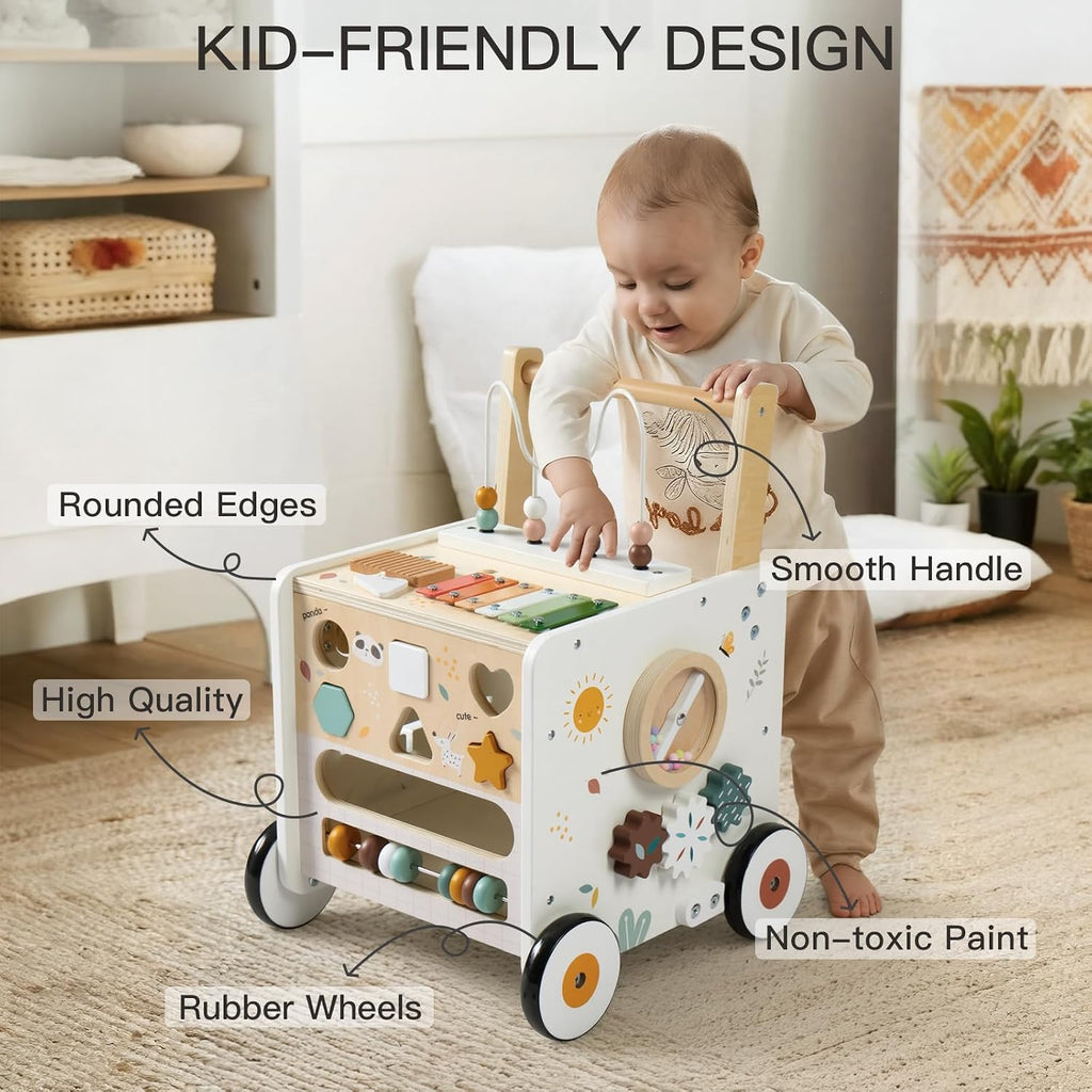 Wooden Baby Walker, Activity Cube Push Walker for Boys and Girls, Toddler Montessori Learning to Walk Toy