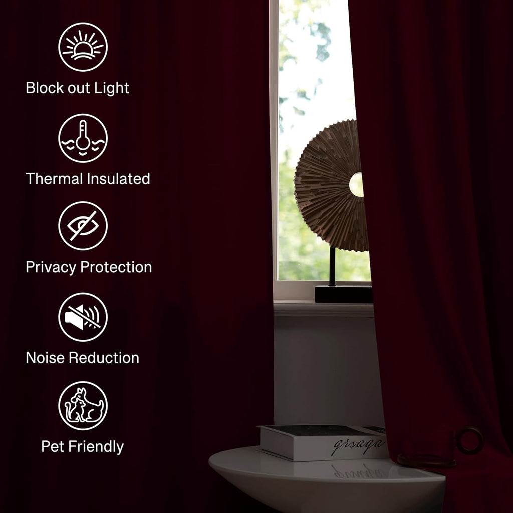 Luxury Red Velvet Curtains - Extra Long 108-inch Heat & Light Reducing Thick Heavy Duty Velvet Drapes with Rod Pocket