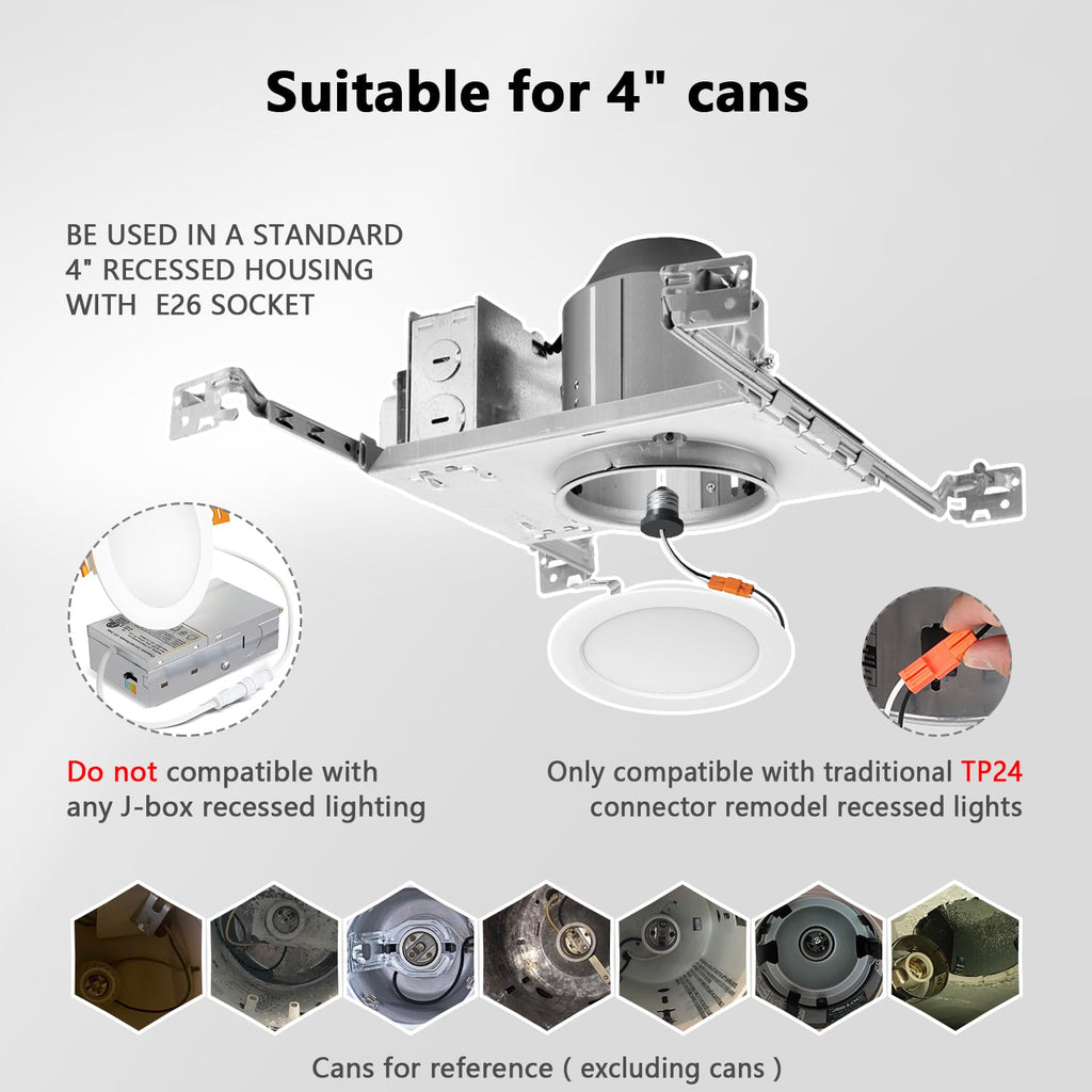 4 Inch Recessed Lights, 5CCT LED Can Lights, Dimmable, 6 Pack,White