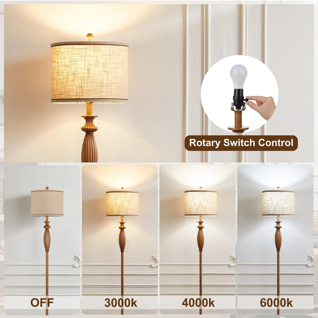 Vintage Floor Lamp, Rustic Standing Lamp with Linen Shade, Light Wood Grain