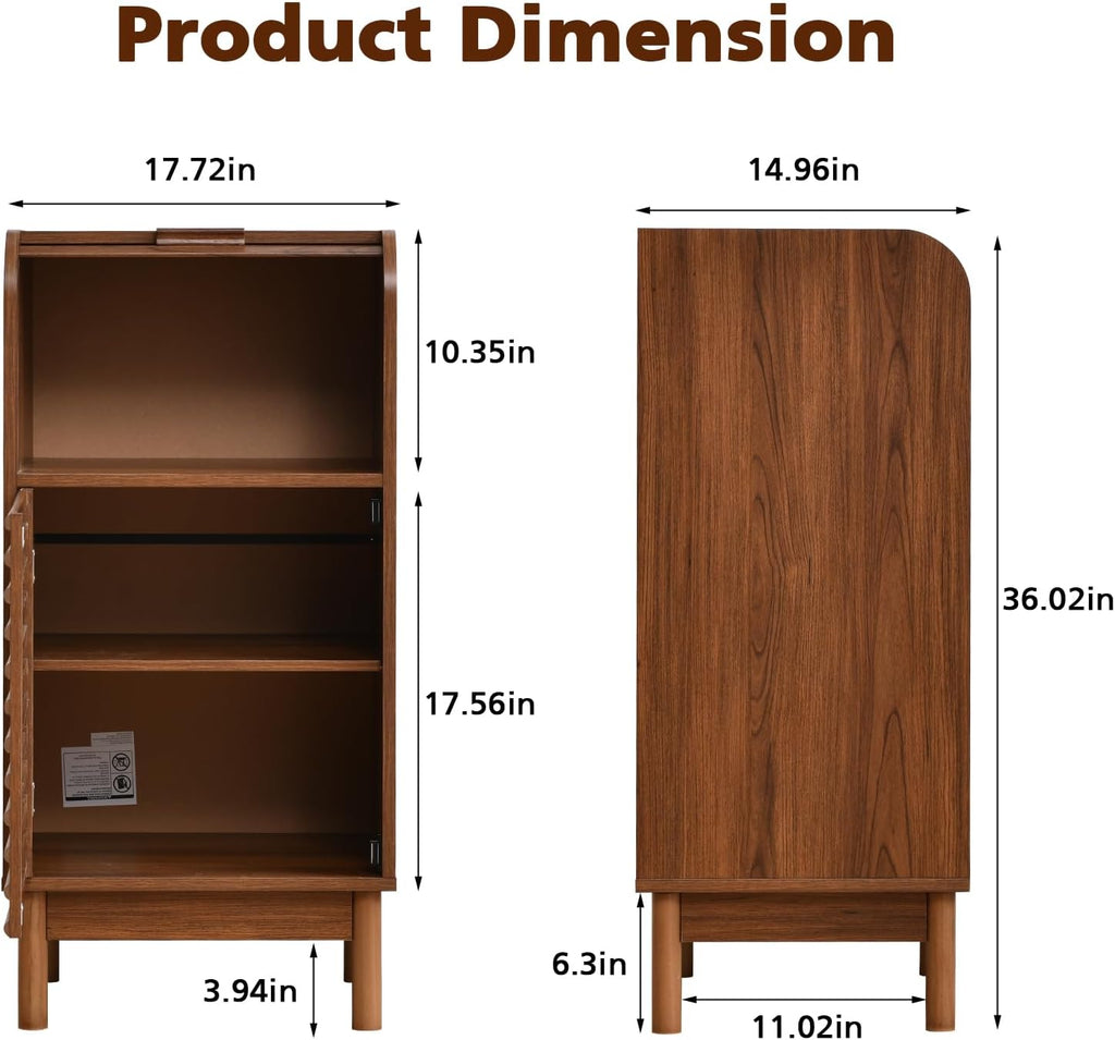 Modern Single-Door Accent Cabinet with Curved Roll-Top and Slatted Door Design, Tall Narrow Storage Cabinet , or Home