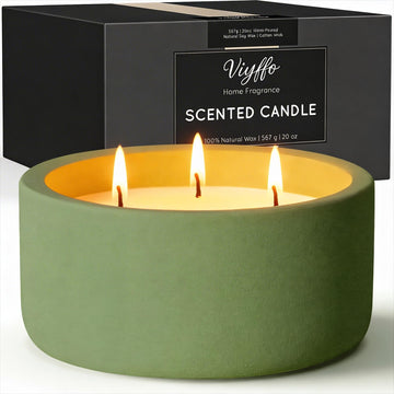 20oz Large Fall Decorative Candle - Eucalyptus & Rosemary, 3 Wick Non Toxic Soy Candle for Women & Men, Matte Green