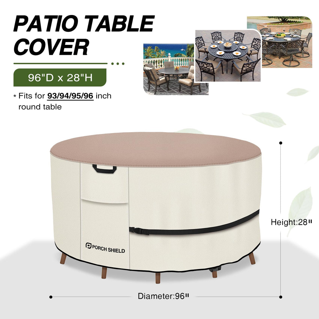 Waterproof Round Patio Table Cover 96 inch, Light Tan & Khaki