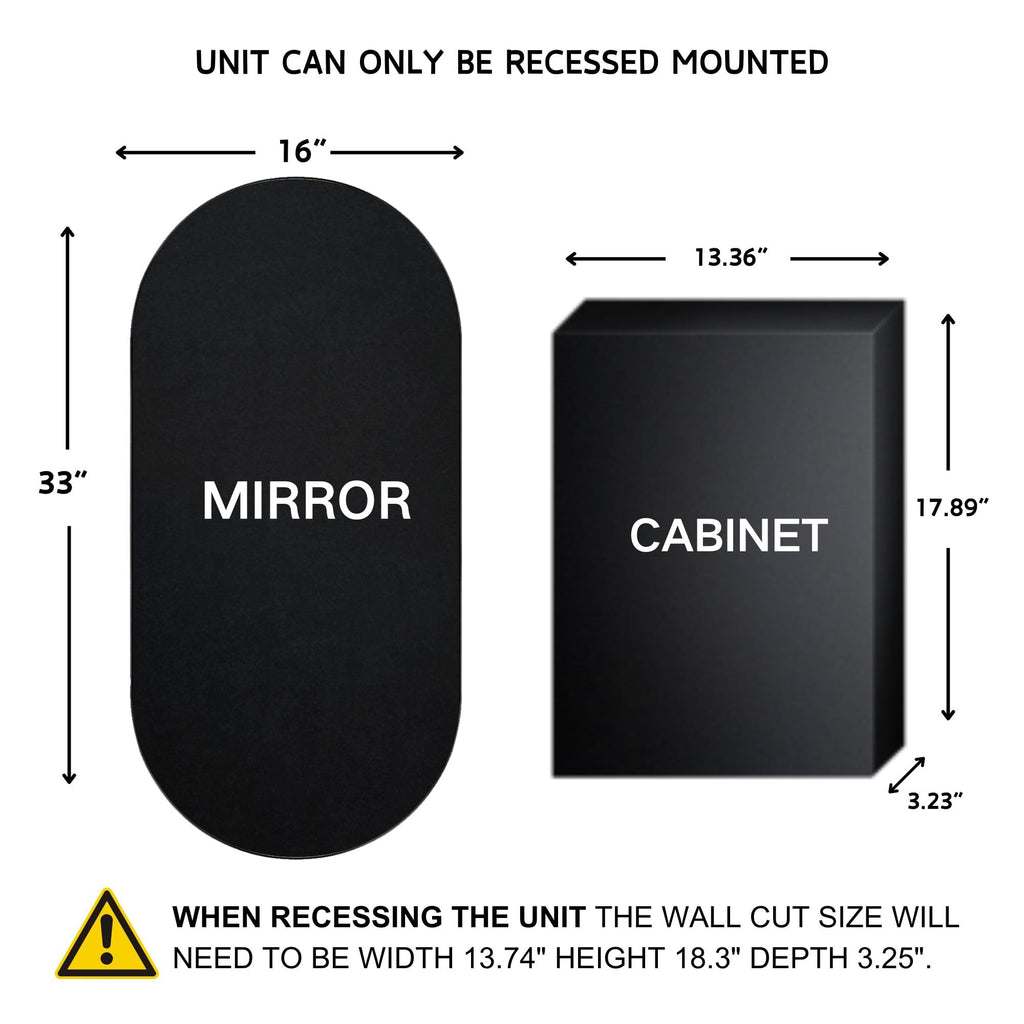 Brushed Nickel Oval Recessed Bathroom Medicine Cabinet with Mirror Stainless Steel Metal Framed Oblong Pill Shaped