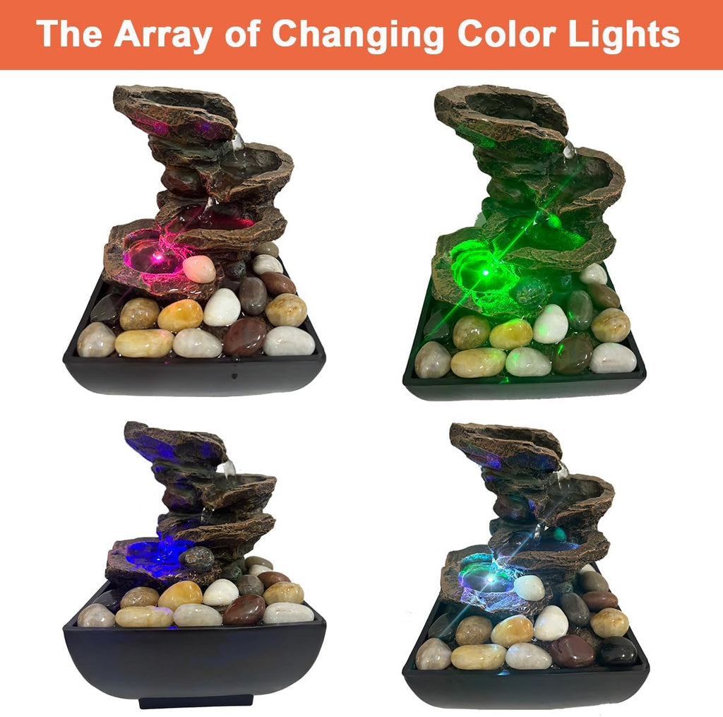 Tabletop Fountain Indoor Waterfall Rock Fountain, Meditation Fountain with Color LED Light, Waterfall Feature Decor