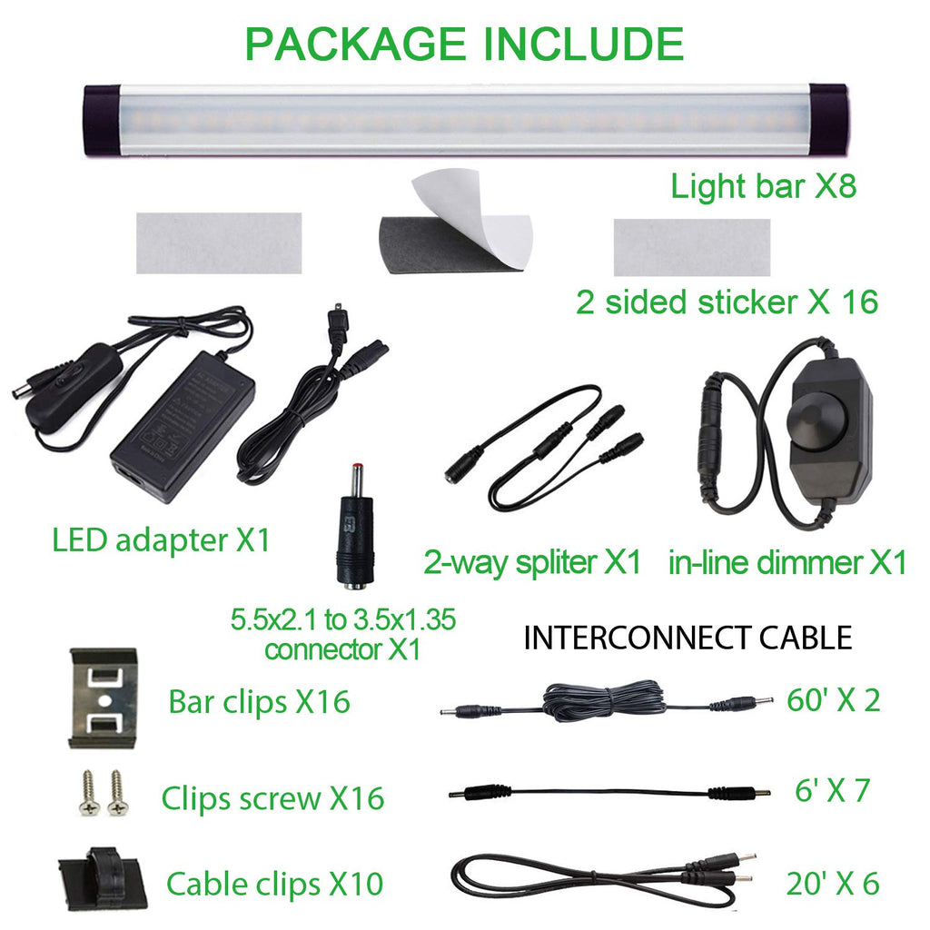 LED Under Cabinet lighting Kit, Plug in Strip Lights with Dimmer Switch Cabinet Counter, Closet, bedroom
